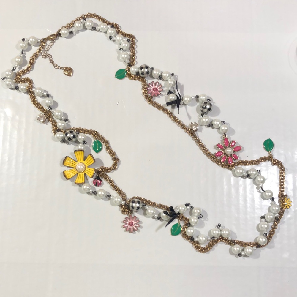 Vintage Betsey Johnson Flower Ladybug Necklace